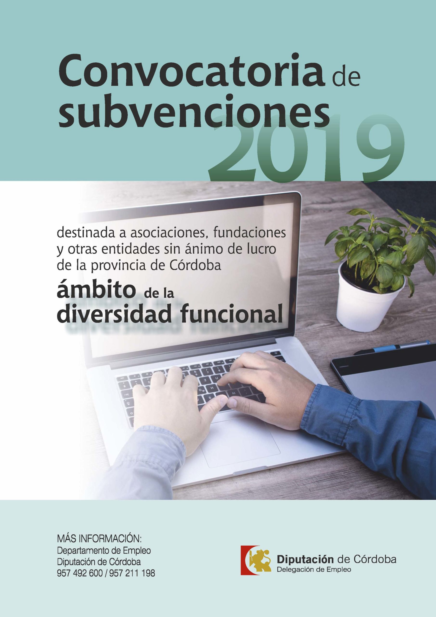 CONVOCATORIA  SUBVENCIONES EN EL ÁMBITO DE LA DIVERSIDAD FUNCIONAL 2019 DE LA DIPUTACIÓN DE CÓRDOBA.